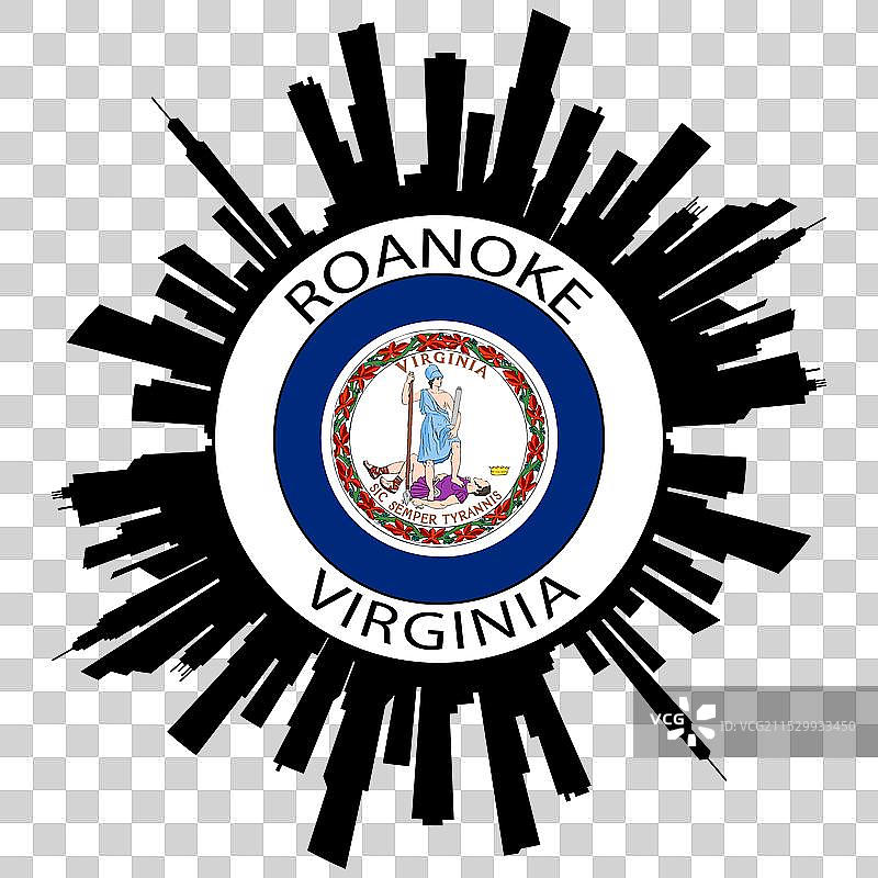 罗阿诺克天际线，弗吉尼亚州，美国国旗，旅行纪念品图片素材