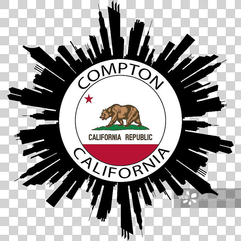 康普顿天际线，加利福尼亚，美国国旗，旅行图片素材