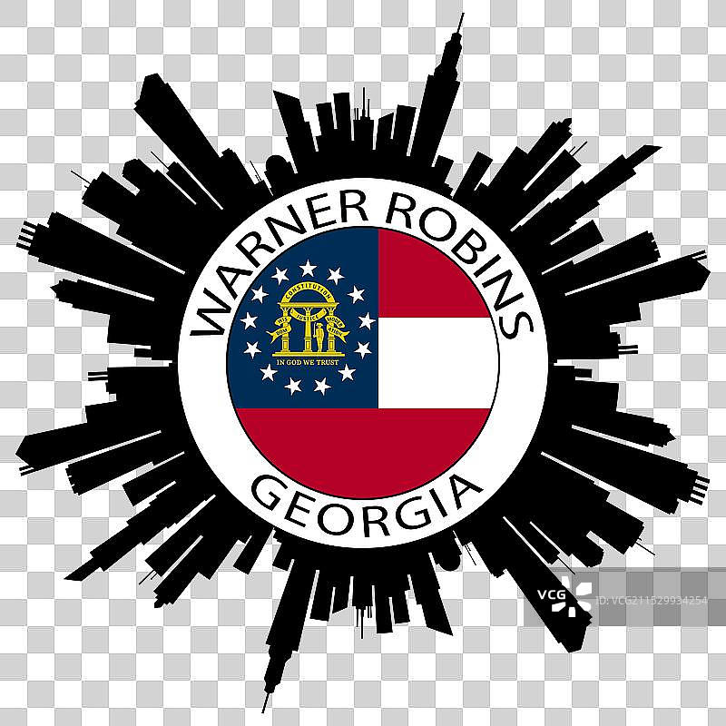 乔治亚州华纳罗宾斯天际线与美国国旗旅行图片素材