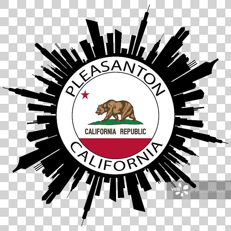 加州普莱森顿天际线与美国国旗旅行图片素材