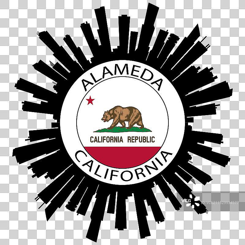 阿拉梅达天际线，加利福尼亚，美国国旗，旅行图片素材