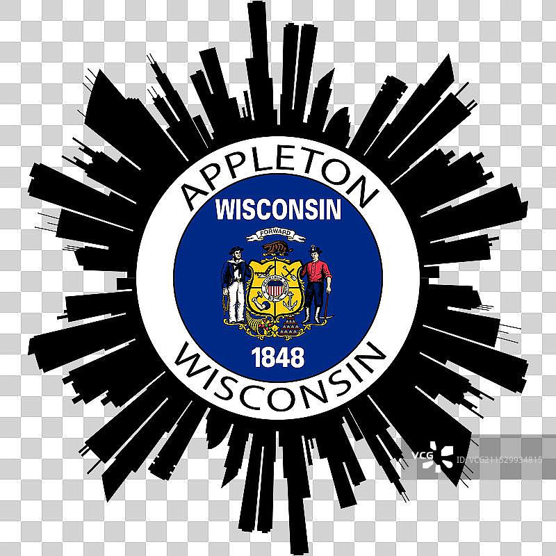 威斯康星州阿普尔顿天际线美国国旗旅行图片素材