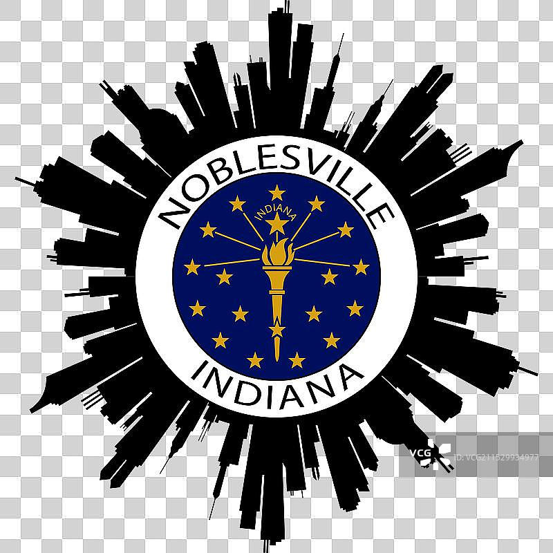 印第安纳州诺布尔斯维尔天际线与美国国旗旅行图片素材