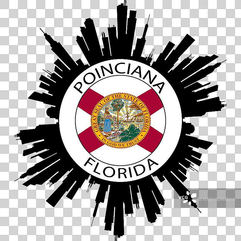 佛罗里达州的红花槐天际线与美国国旗旅行纪念品图片素材