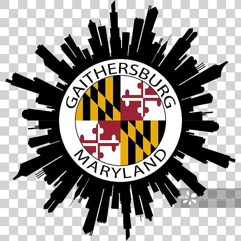 马里兰州盖瑟斯堡天际线与美国国旗旅行图片素材