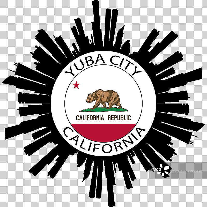 尤巴市天际线，加利福尼亚州，美国国旗，旅行图片素材