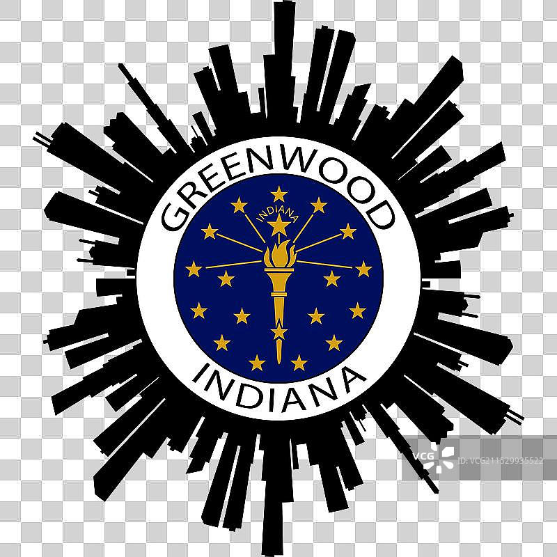 印第安纳州格林伍德天际线国旗美国旅行纪念品图片素材