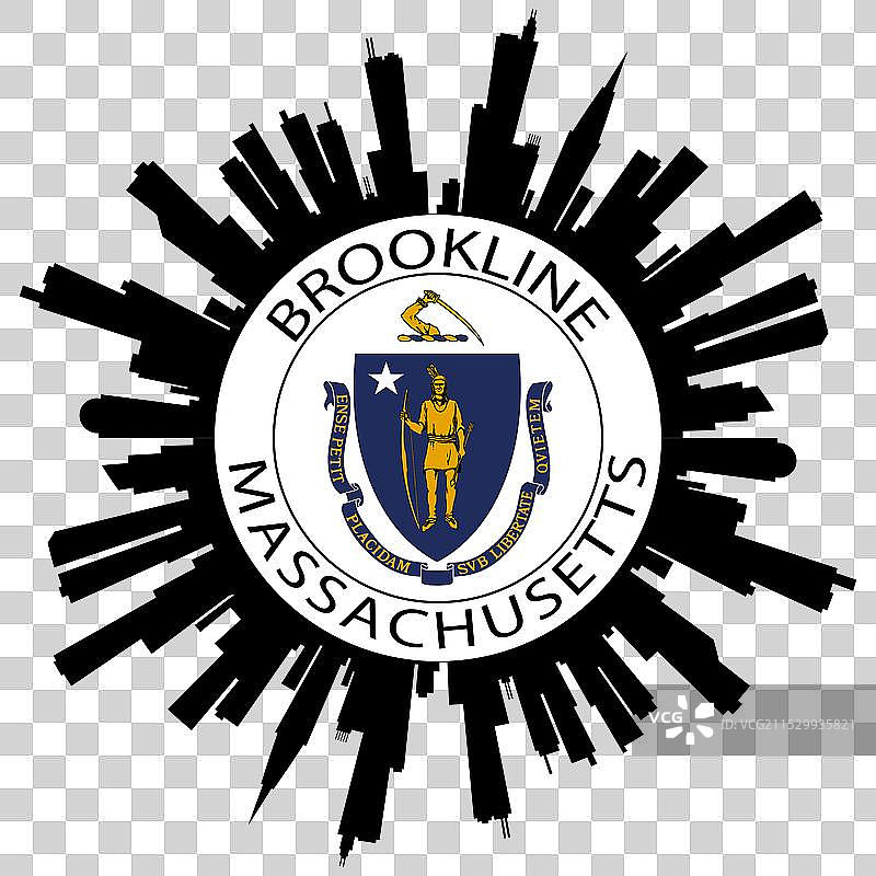 马萨诸塞州布鲁克莱恩天际线与美国国旗 旅行图片素材