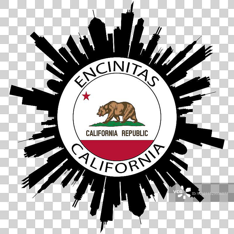 恩西尼塔斯天际线，加利福尼亚，美国国旗，旅行图片素材