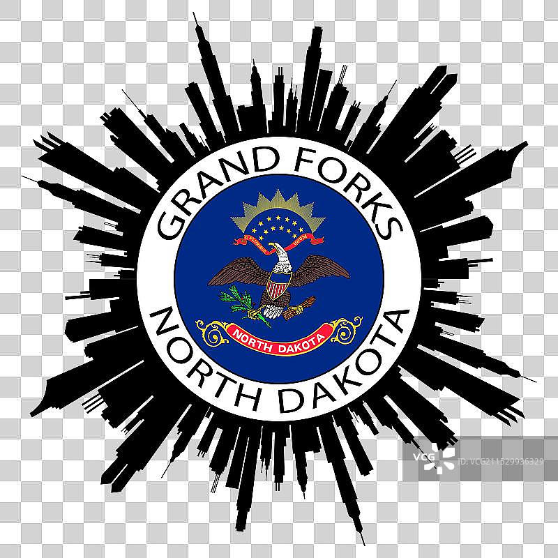 北达科他州大福克斯天际线，美国国旗，旅行图片素材