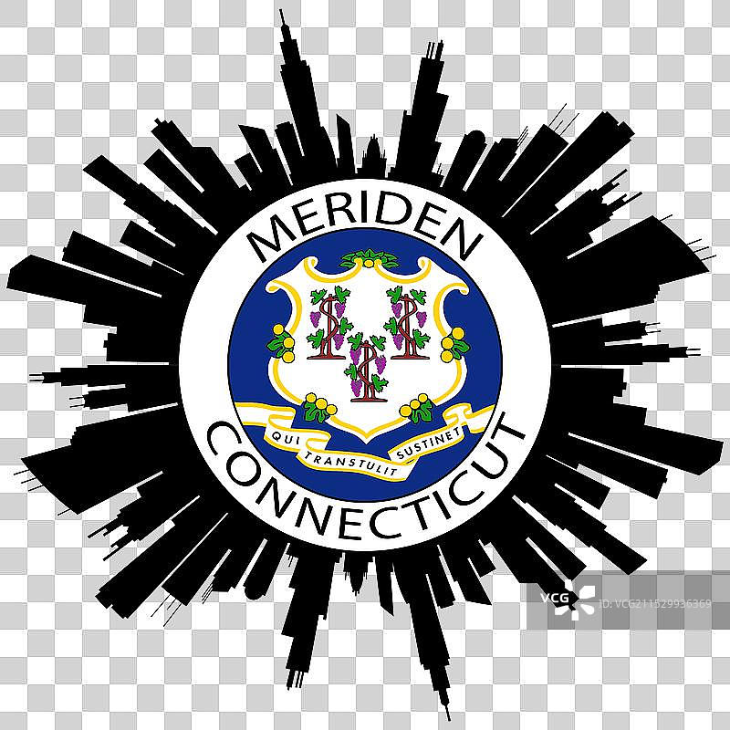 梅里登天际线，康涅狄格州，美国国旗，旅行图片素材