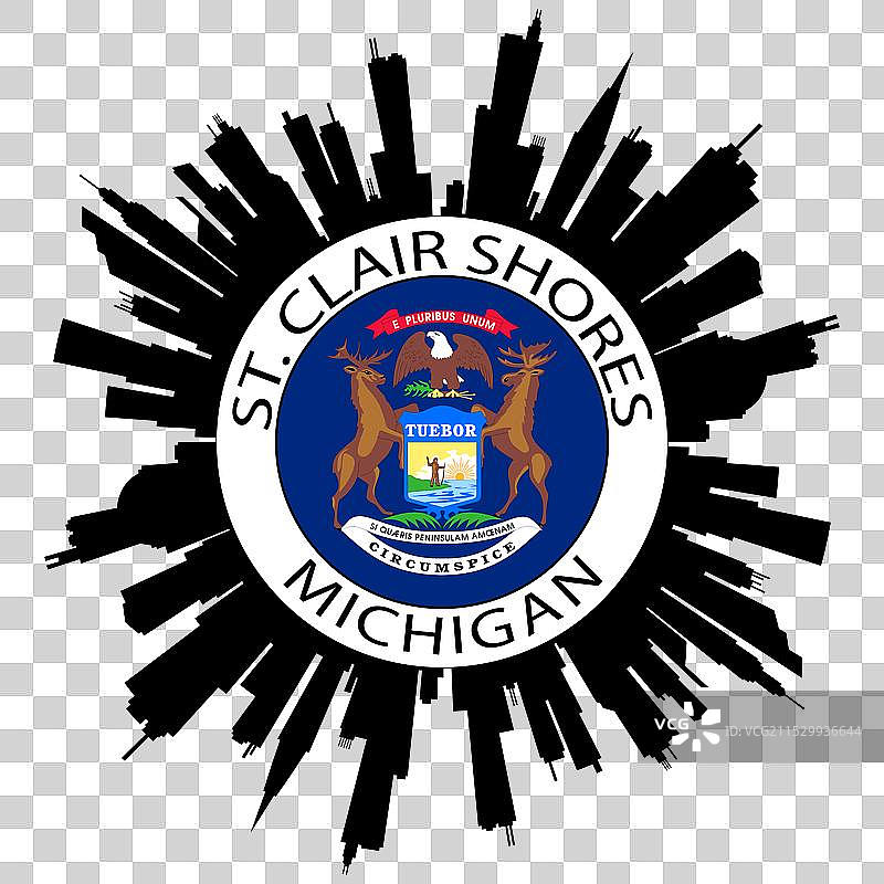 密歇根州圣克莱尔海岸天际线美国国旗旅行图片素材