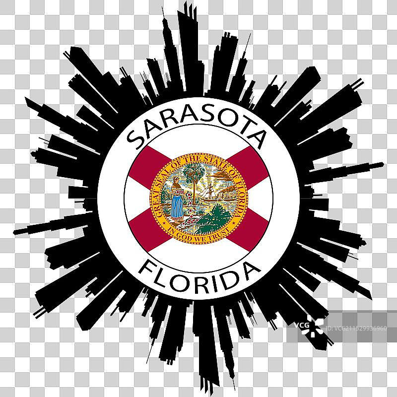 萨拉索塔天际线 佛罗里达州 美国国旗 旅行纪念品图片素材