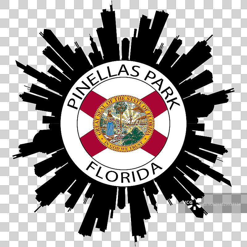 皮内拉斯公园天际线，佛罗里达州，美国国旗，旅行图片素材