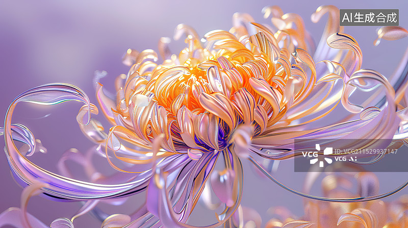 【AI数字艺术】水晶透明质感菊花特写插画图片素材