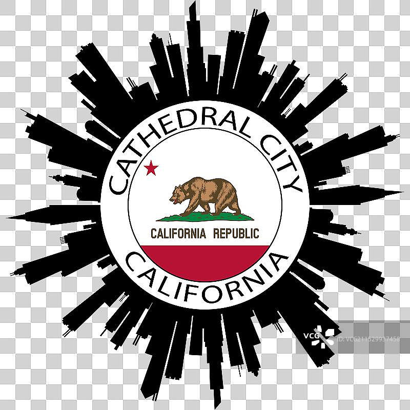 加州大教堂城市天际线与美国国旗旅行图片素材