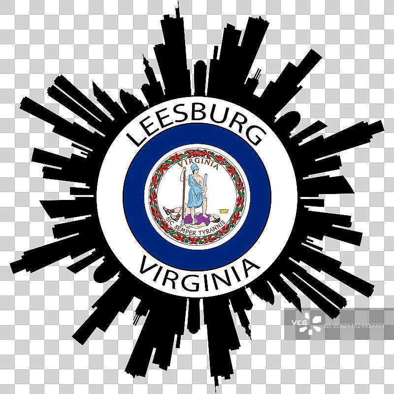 弗吉尼亚州利斯堡天际线美国国旗旅行纪念品图片素材