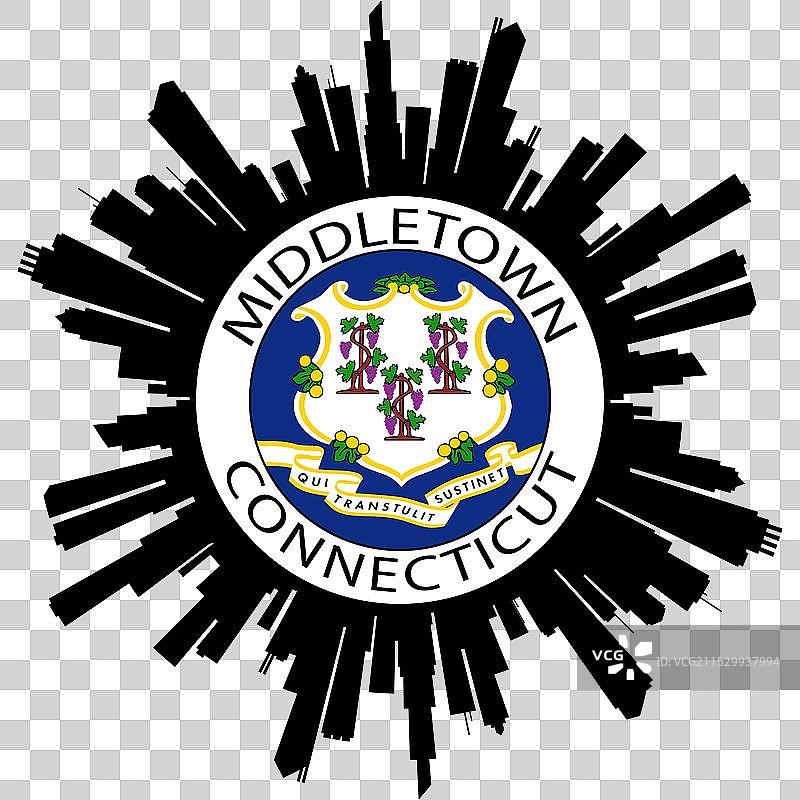 康涅狄格州米德尔敦天际线与美国国旗 旅行图片素材