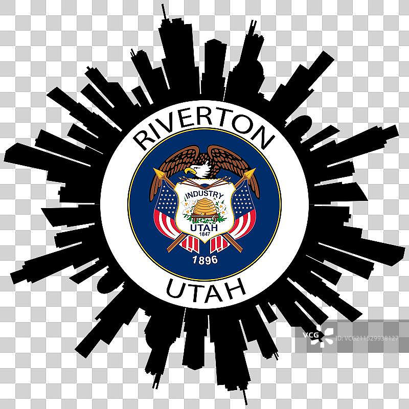 犹他州里弗顿天际线美国国旗旅行纪念品图片素材