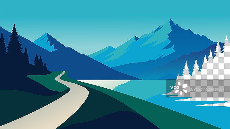 一条通往宁静湖泊的风景如画的阿尔卑斯山道路图片素材