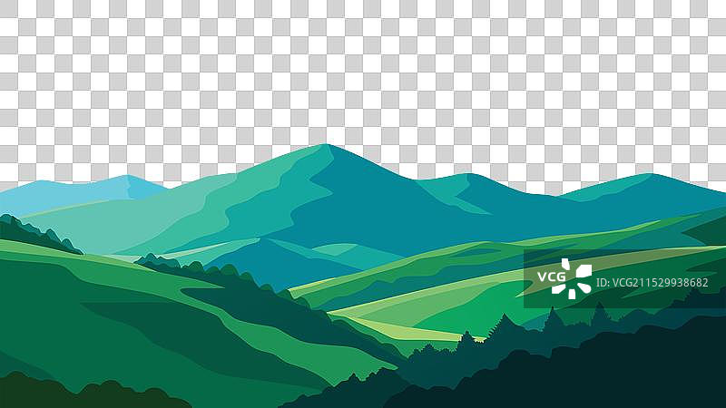 鸟瞰图展示了郁郁葱葱的绿色山丘。图片素材