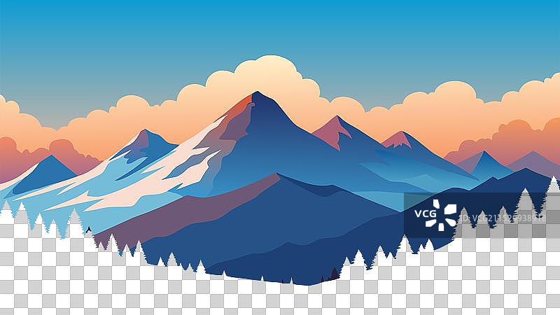 展示雄伟山脉的风景在一个图片素材