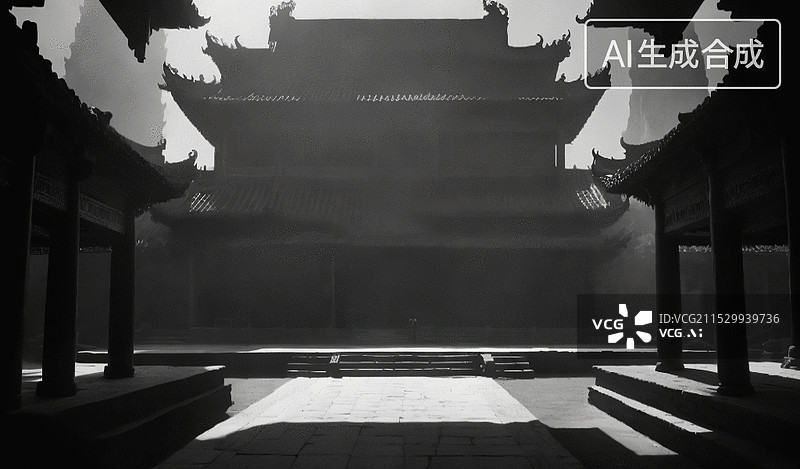 【AI数字艺术】古建筑庭院图片素材
