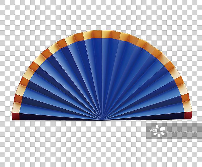 矢量蓝色金边古典风格折扇元素图片素材