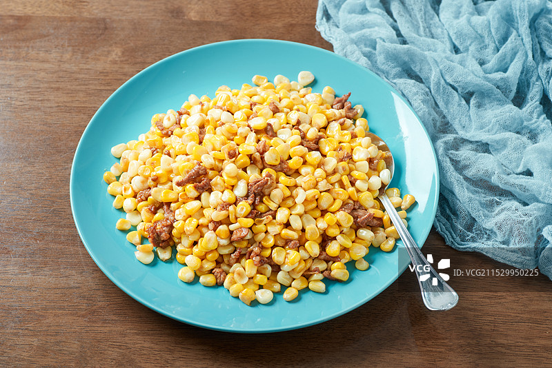 香甜可口的玉米粒炒猪肉丁图片素材