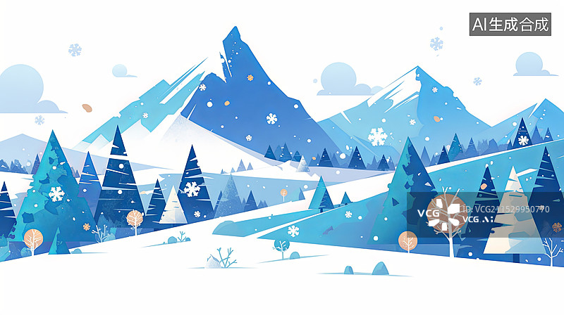 【AI数字艺术】雪山童话，卡通冬季景图片素材