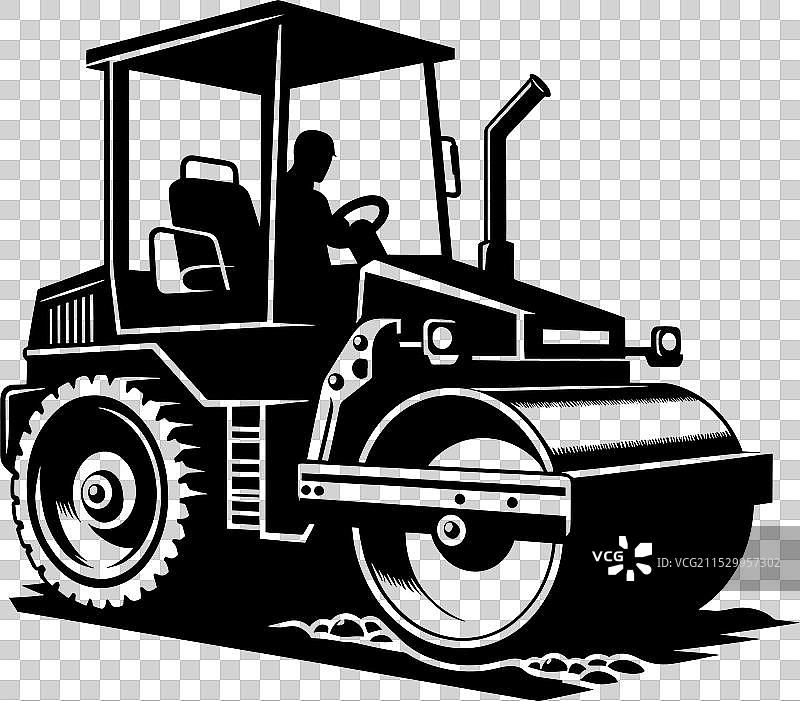 公路施工压路机轮廓图，孤立背景图片素材
