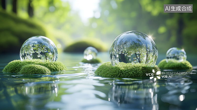 【AI数字艺术】绿色水中气泡图片素材