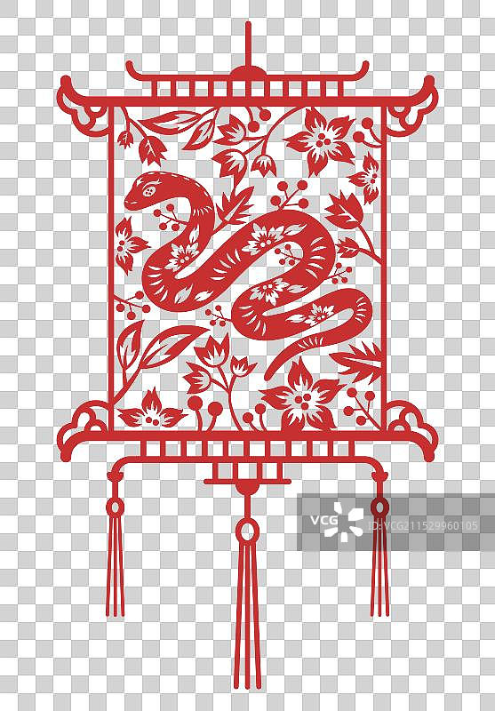 蛇年灯笼剪纸插画图片素材