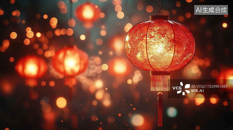 【AI数字艺术】元旦春节元宵灯会上的红灯笼特写图片素材