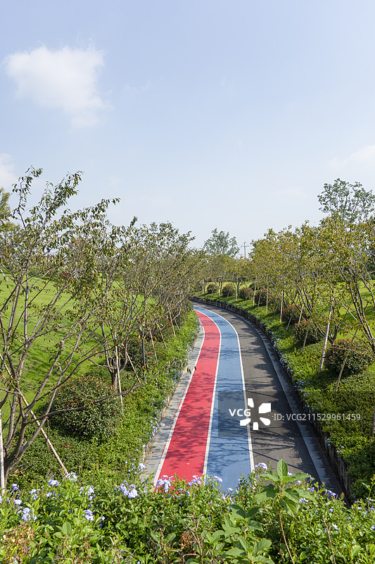 浙江省东阳市江滨休闲文创公园彩色步行道图片素材