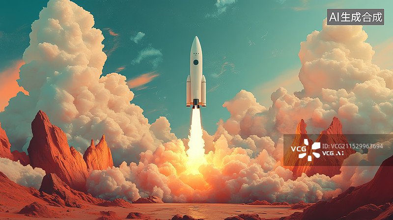 【AI数字艺术】火箭卫星发射图片素材