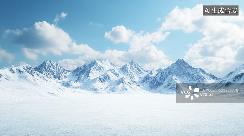 【AI数字艺术】雪山下的冰原雪地平台图片素材