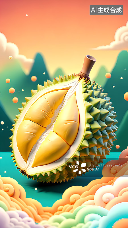 【AI数字艺术】榴莲三维插画图片素材