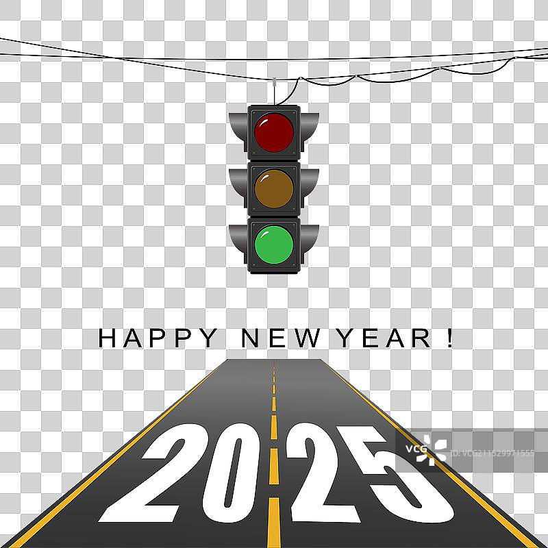 2025年新年贺卡，绿灯交通信号灯图片素材