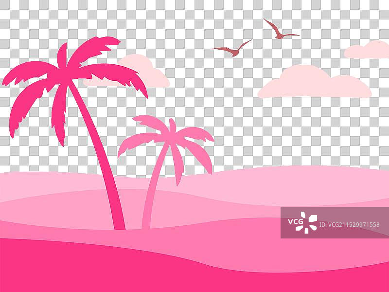 热带粉色棕榈树与鲜艳的粉色渐变背景图片素材