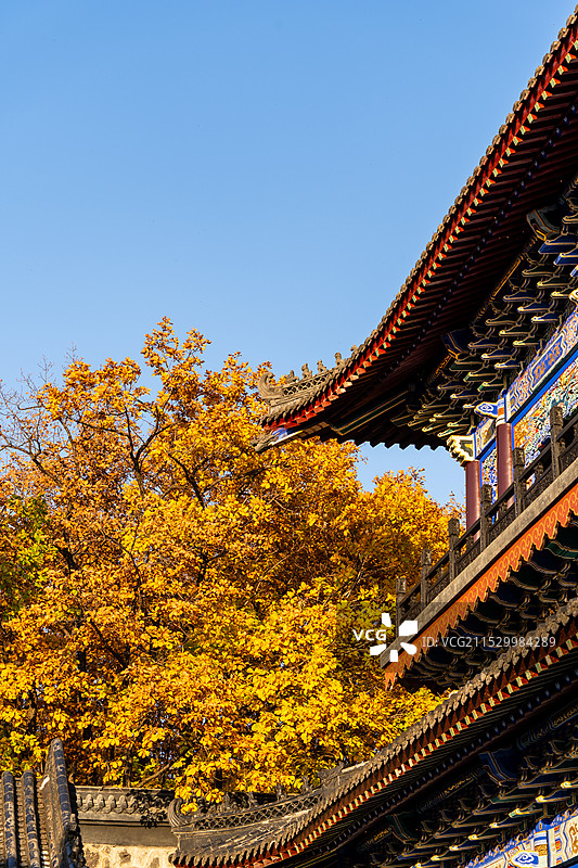 深秋时节药泉山风景区的钟灵寺图片素材