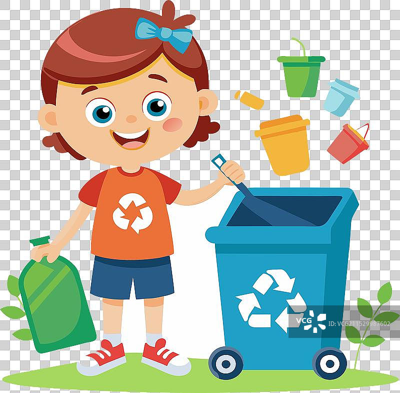 快乐的小女孩在投放有机垃圾图片素材