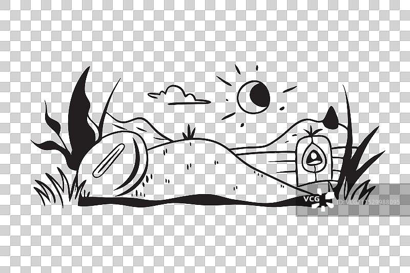 晨曦中的自然风景手绘涂鸦图片素材