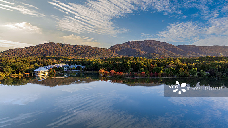 南京前湖晨景 紫金山 植物园图片素材