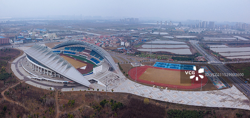 黄冈 体育中心 黄州区 南湖路  雄峰科技园 航拍图片素材