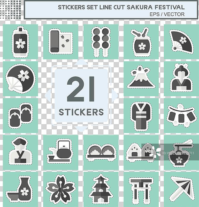 樱花节相关的贴纸线条剪切套件图片素材