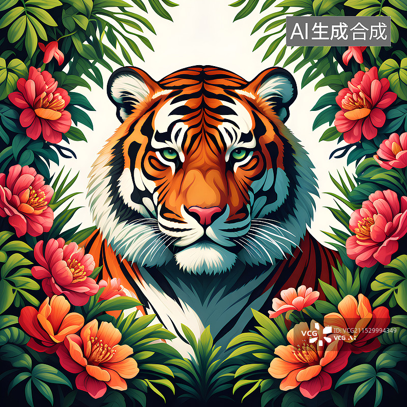 【AI数字艺术】动物主题插画 老虎装饰插画图片素材