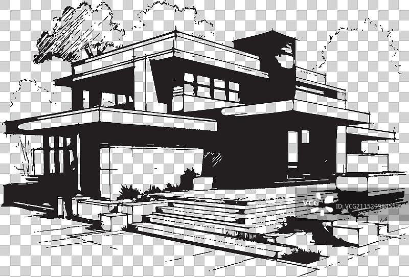 双胞胎住宅印象双拼别墅草图图片素材