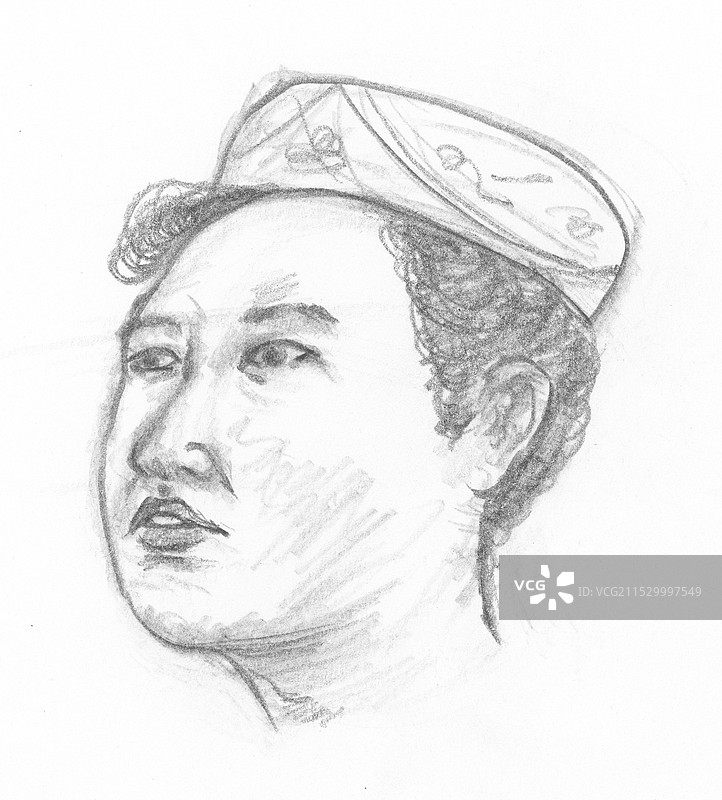 塔塔尔族中年男性头像父亲叔叔铅笔素描速写人物正面元素插画图片素材