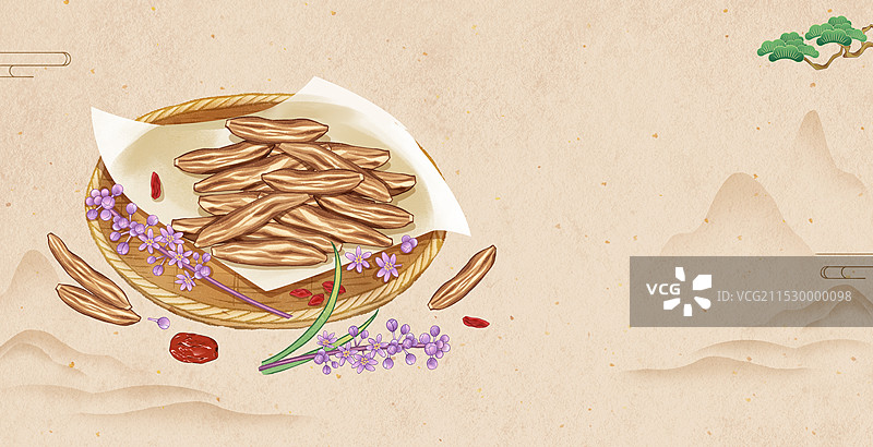 中国传统文化中医养生中草药药材医疗用品之麦门冬麦冬插画图片素材